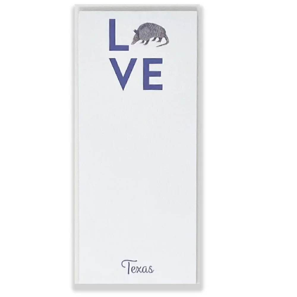 Texas Love Armadillo 50 Page Notepad NWT